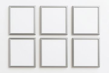 Square silver mock up poster frames on the wall
