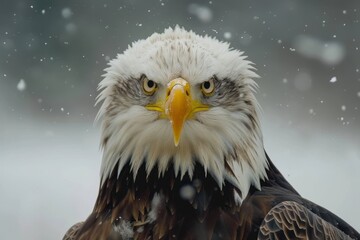Obraz premium Majestic bald eagle attentively scanning its surroundings with a serious and concentrated expression