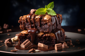 Chocolate Brownie Cake with mint leaf on top