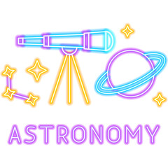 Astronomy Neon Label. Illustration of Science Promotion.