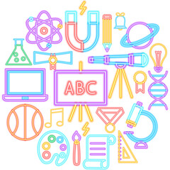 Back to School Neon Concept. Illustration of Education Promotion.