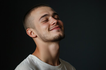 Fototapeta premium A close up of a man's face with her eyes closed