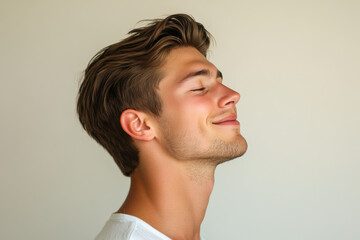 Obraz premium A close up of a man's face with her eyes closed