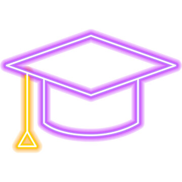 Graduation Cap Neon Label. Illustration of Education Promotion.