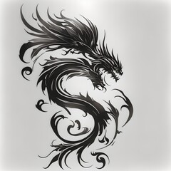 Obraz premium Fierce Tribal Dragon Tattoo Design- illustration of a tattoo