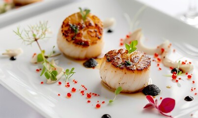Fresh scallop seafood with cream sauce on plate makes it even beautiful and delicious Generate AI