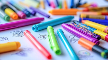 Vibrant Doodles: A Poster of Colorful Markers and Crayons for Inspiring Creativity in Sports-Themed Interiors