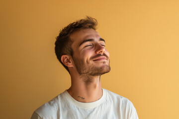 Obraz premium A close up of a man's face with his eyes closed