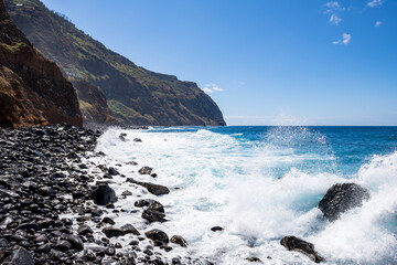Atlantic waves crashing against the rocks at Porto Moniz, Madeira