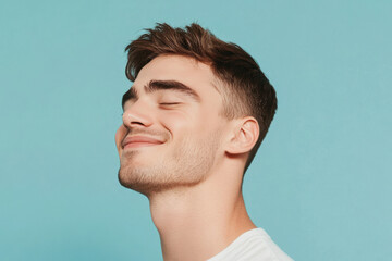 Fototapeta premium A close up of a man's face with his eyes closed