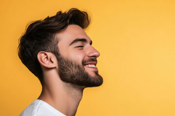 Obraz premium A close up of a man's face with his eyes closed