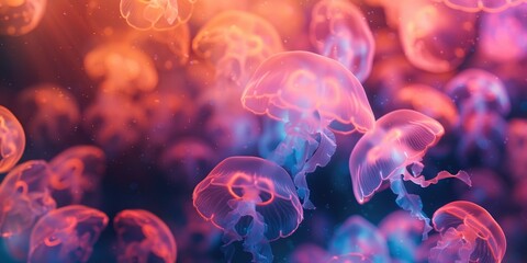 A cluster of luminescent jellyfish