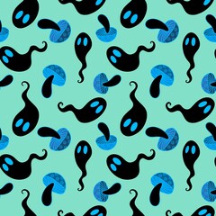 Halloween ghost seamless cartoon mushrooms pattern for wrapping paper