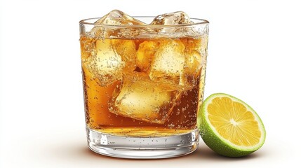 Refreshing Drink with Ice and Lemon Slice