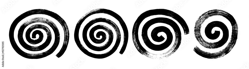 Poster bold brush drawn spirals set. geometric psychedelic figures. thick swirls and spirals. abstract geom