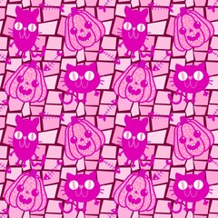 Halloween cute pumpkins seamless monsters pattern for wrapping paper and fabric