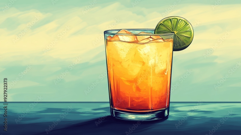 Canvas Prints Vibrant Cocktail in Glass with Lime Garnish