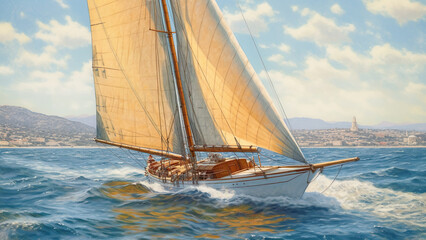 Obraz premium Sailboat - sailboat, ocean, sea, sailing, boat, water, waves, sky, horizon, scenic, vessel, nautical, summer, journey, adventure, maritime, travel, daytime