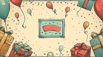 A versatile illustration for event planning and design. The blank frame can be customized for various occasions, while the colorful elements create a festive atmosphere.