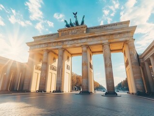 Obraz premium Iconic brandenburg gate in berlin captured on a sunny day under clear blue skies