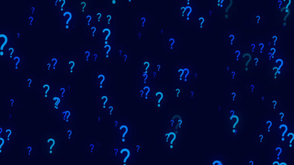 question mark sign flaying background. Question Mark Background. Flying Through Glowing cyan Color Question Mark.