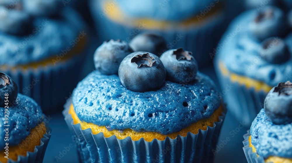 Wall mural vibrant blueberry cupcakes with fresh berries