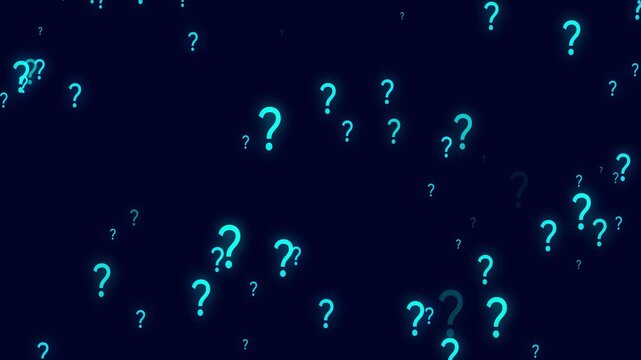 question mark sign flaying background. Question Mark Background. Flying Through Glowing  cyan Color Question Mark.