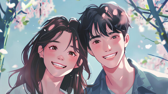 korean teen couple anime theme
