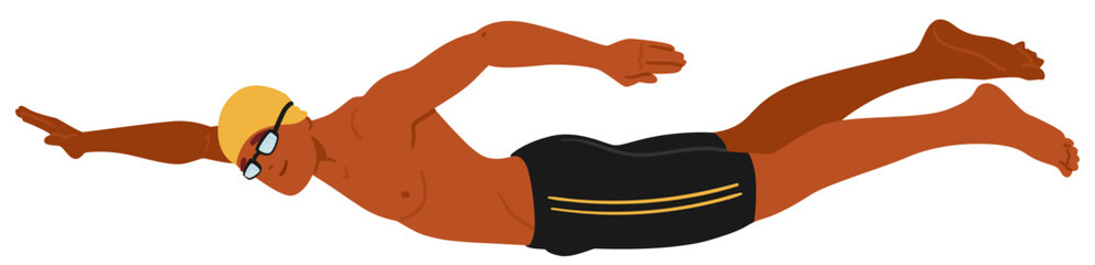 Swimmer Performing A Freestyle Stroke, Wearing Goggles And A Swimming Cap. Athlete Is Shown In Mid-motion