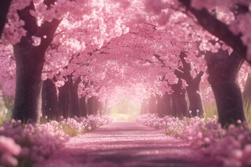 Cherry Blossom Enchantment: anime-style Dawn on the Enchanted Path of Spring's Floral Elegance, Perfect for Wedding Invitations and Celebrations,Anime-Style,illustration,Picture BooksFor Poster,Novel,