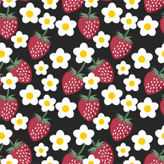 Seamless print pattern wallpaper background with strawberries fresh vegetarian 