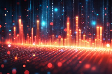 Fototapeta premium Digital cityscape with vibrant light trails symbolizing the rapid data flow in modern urban centers