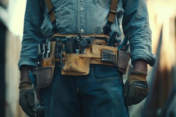 Skilled tradesman in tool belt   professional handyman in photography capturing craftsmanship