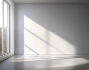 White blank wall interior background, with shadow from window. Background concept studio and backdrops show products.
