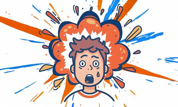 Cartoon Illustration of a Man's Head Exploding