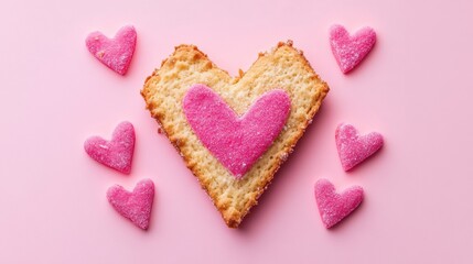 Fototapeta premium Heart-Shaped Cookie with Pink Sugar Hearts