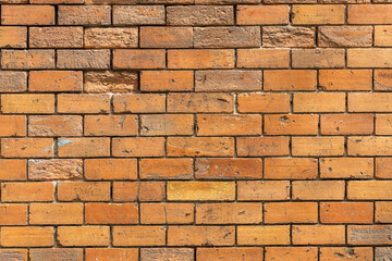A horizontal texture of part of a new brick wall in brown hue is on the photo
