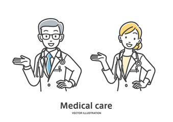 案内をする男女の医者