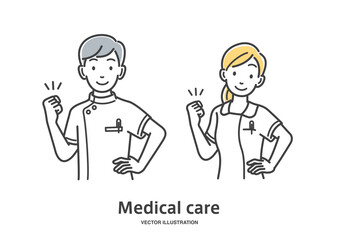 ガッツポーズをする男女の看護師