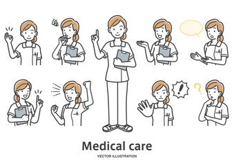 看護師の女性のバリエーションイラストセット