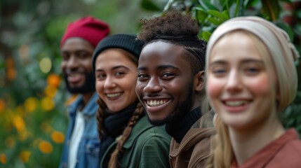 Obraz premium Diverse Group of Friends Smiling Outdoors