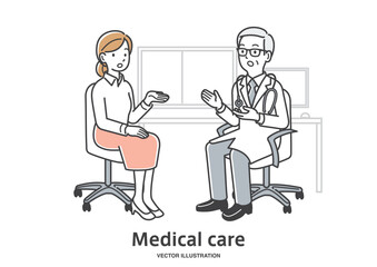 男性の医者に診察を受ける若い女性