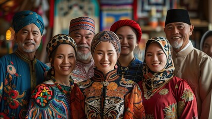 Fototapeta premium Southeast Asian Family Group in Traditional Colorful Clothing