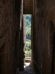 Glimpse of Nature Through Ancient Alley in Tuscan Hill Town