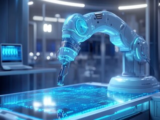 Blue futuristic medical innovation concept in digital style, 3d rendering for advanced technology