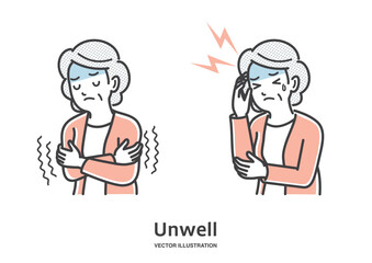 風邪の症状の年配の女性イラスト