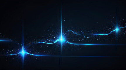 Abstract blue neon line glowing on a deep black surface
