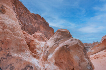 Hills sculpted by erosive processes caused by the action of the wind, in clay soil, forming gullies and cliffs. Morro Branco Beach, Beberibe, CE, Brazil, 2020