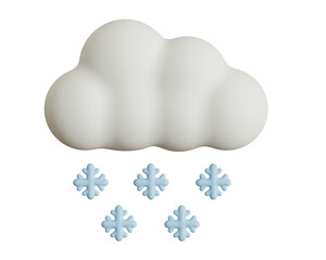 3d cloud icon with snowflakes on isolated transparent background. Winter or Autumn season 3d weather illustration