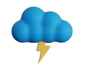 3d cloud icon with yellow thunder on isolated transparent background